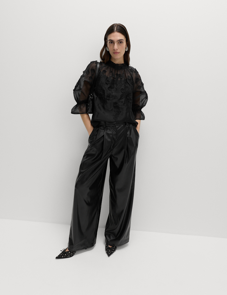 Organza Embroidered Floral High Neck Blouse