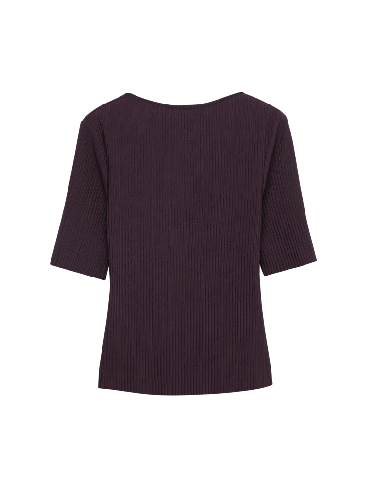 Ribbed Round Neck 3/4 Sleeve Top