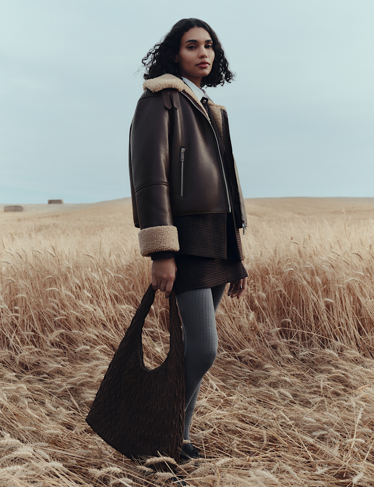 Faux Shearling Buckle Detail Aviator Jacket Faux Shearling Buckle Detail Aviator Jacket