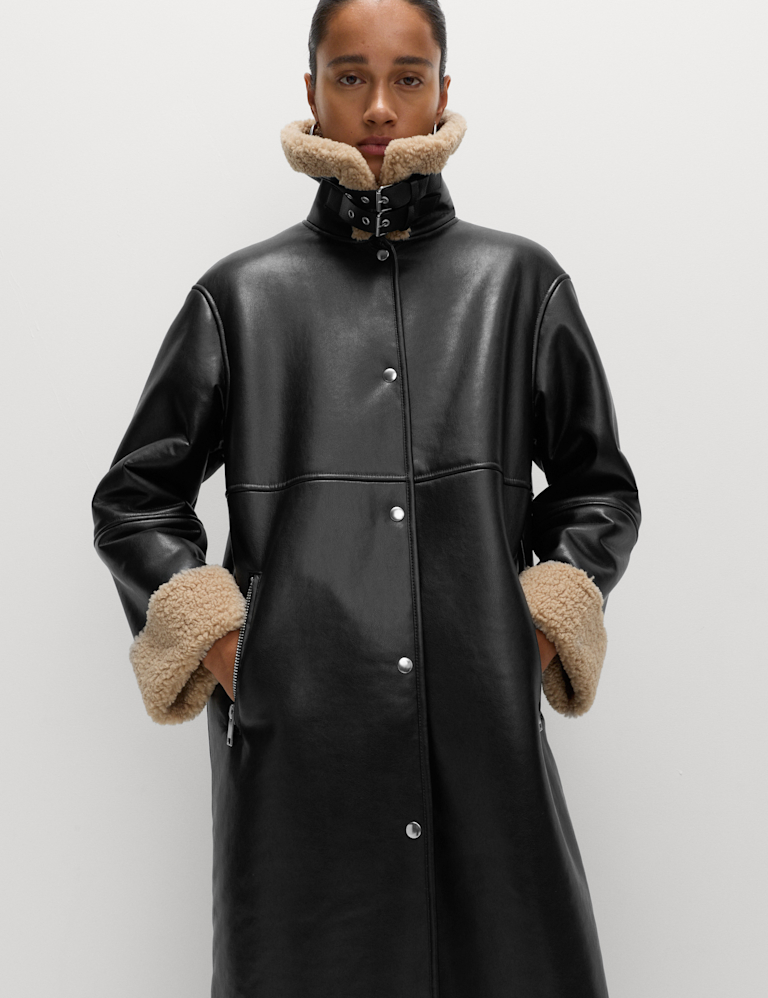 Faux Shearling Collared Longline Aviator Coat Faux Shearling Collared Longline Aviator Coat