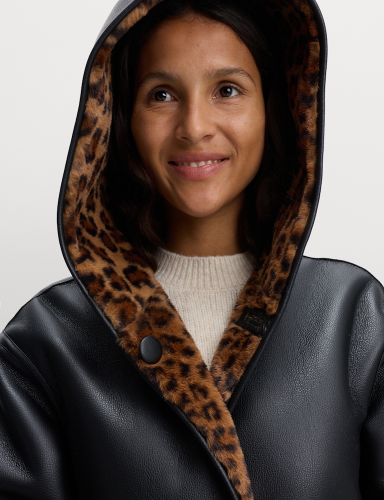 Faux Leather Animal Print Reversible Jacket