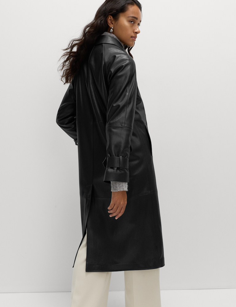 Faux Leather Collared Longline Car Coat