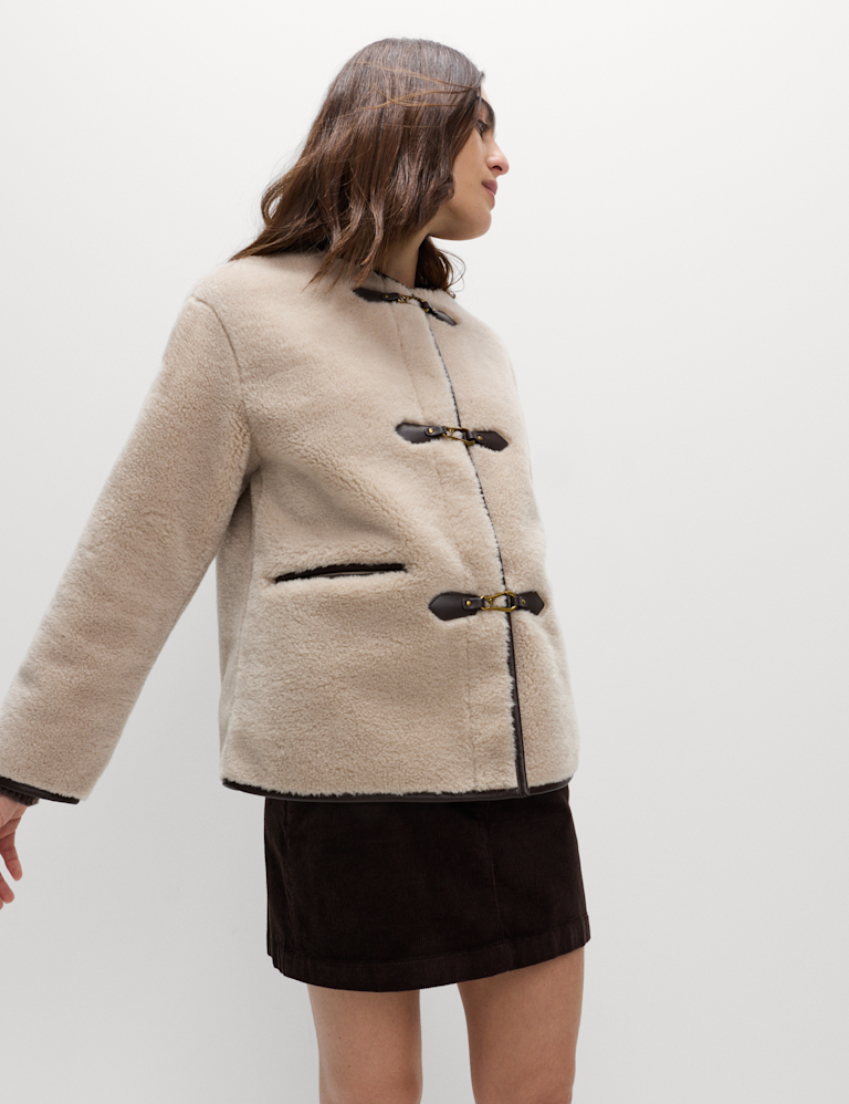 Faux Fur Buckle Trim Coat
