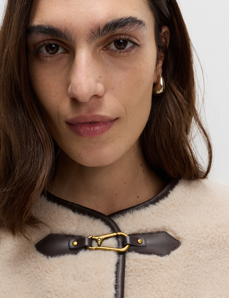 Faux Fur Buckle Trim Coat