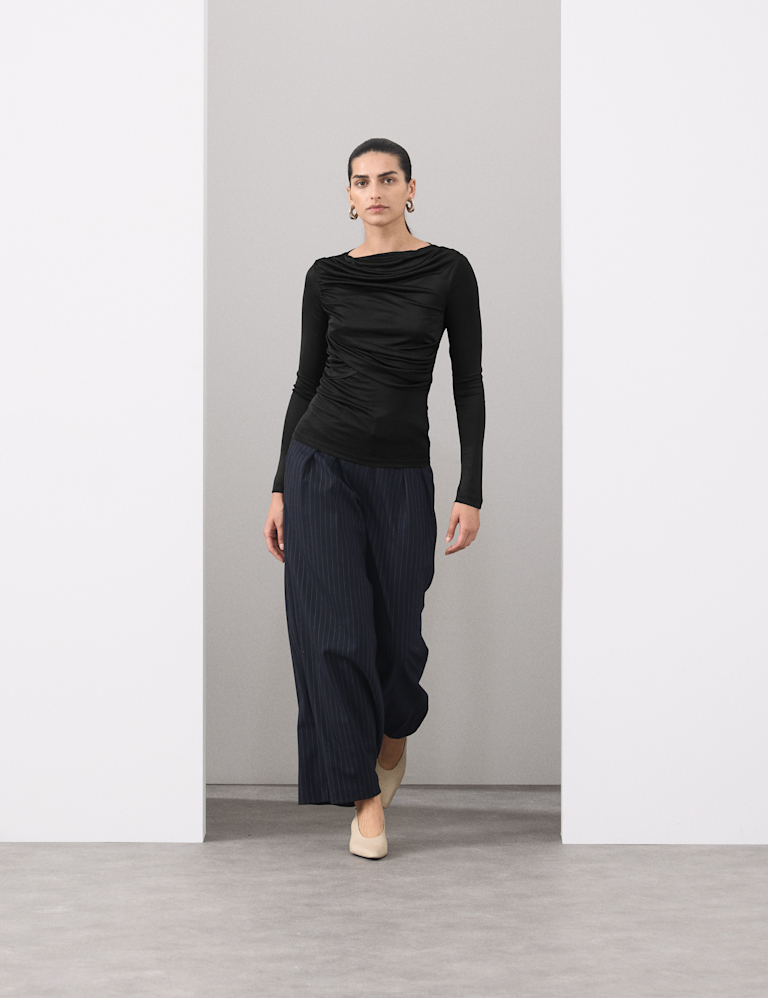 Jersey Draped Slash Neck Fitted Top