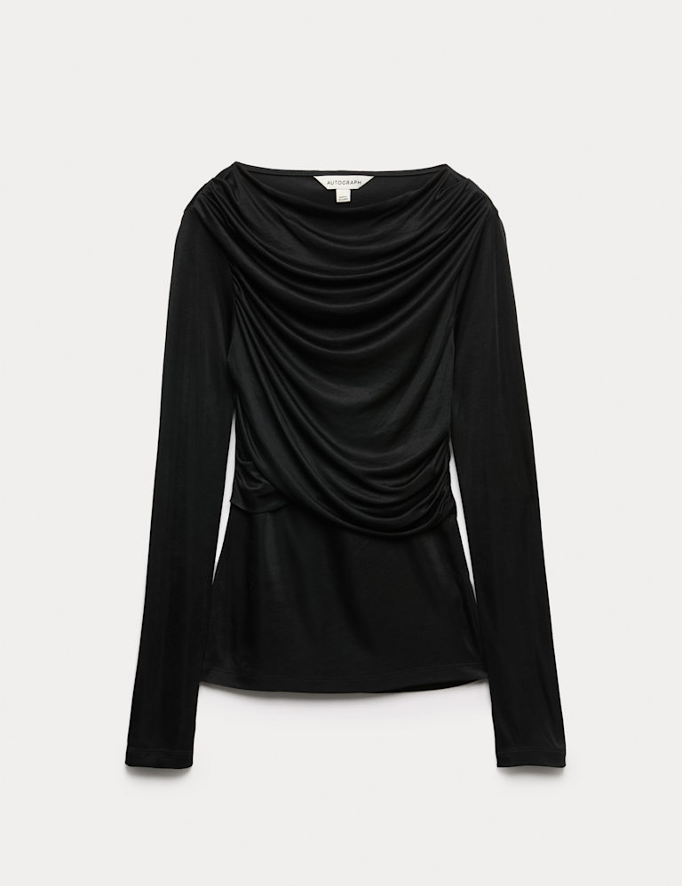 Jersey Draped Slash Neck Fitted Top