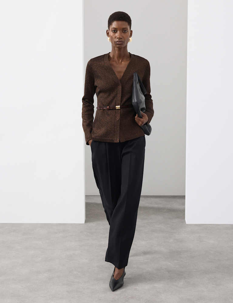 Merino Wool Blend Sparkly V-Neck Cardigan