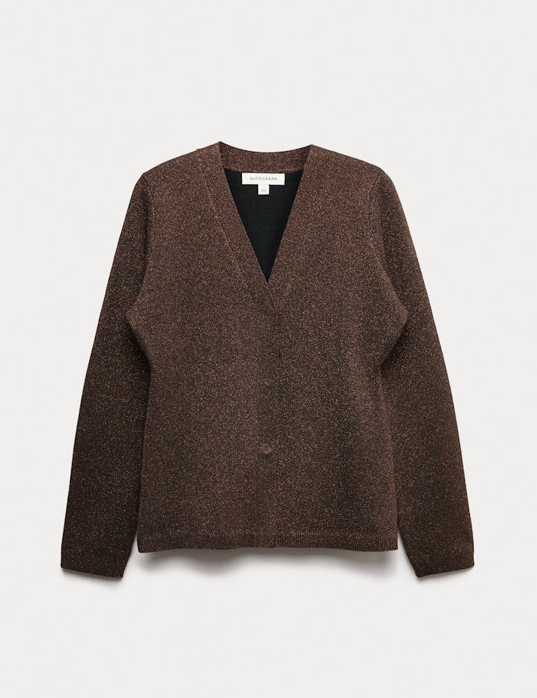 Merino Wool Blend Sparkly V-Neck Cardigan