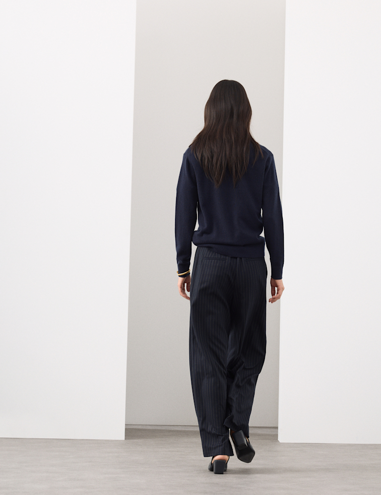 Wool Blend Pinstripe Wide Leg Trousers