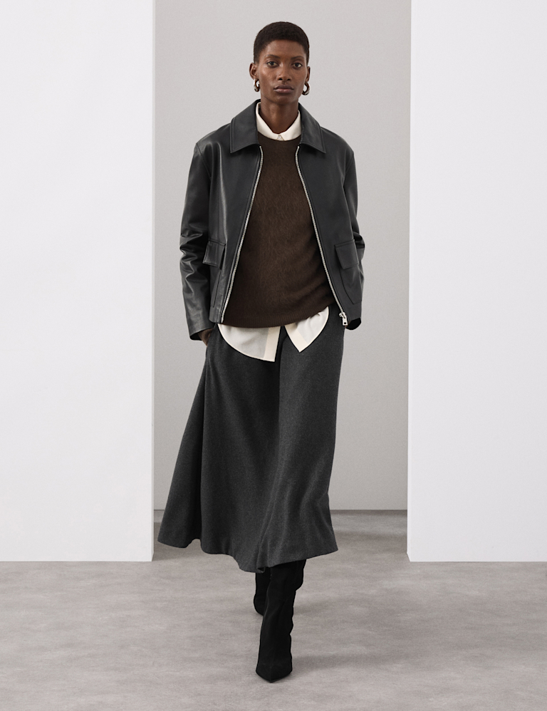 Wool Blend Midi Circle Skirt