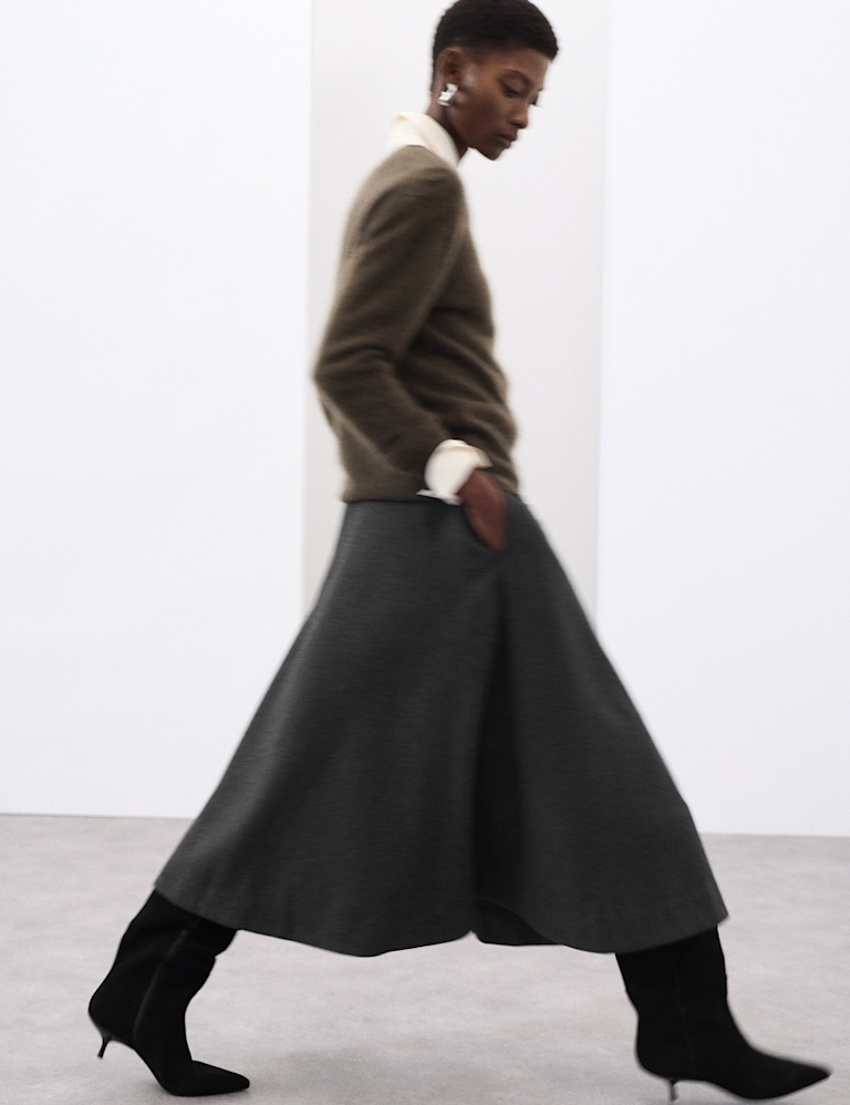 Wool Blend Midi Circle Skirt