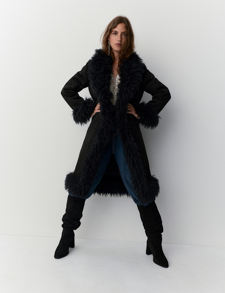 Faux Fur Trim Longline Coat Faux Fur Trim Longline Coat