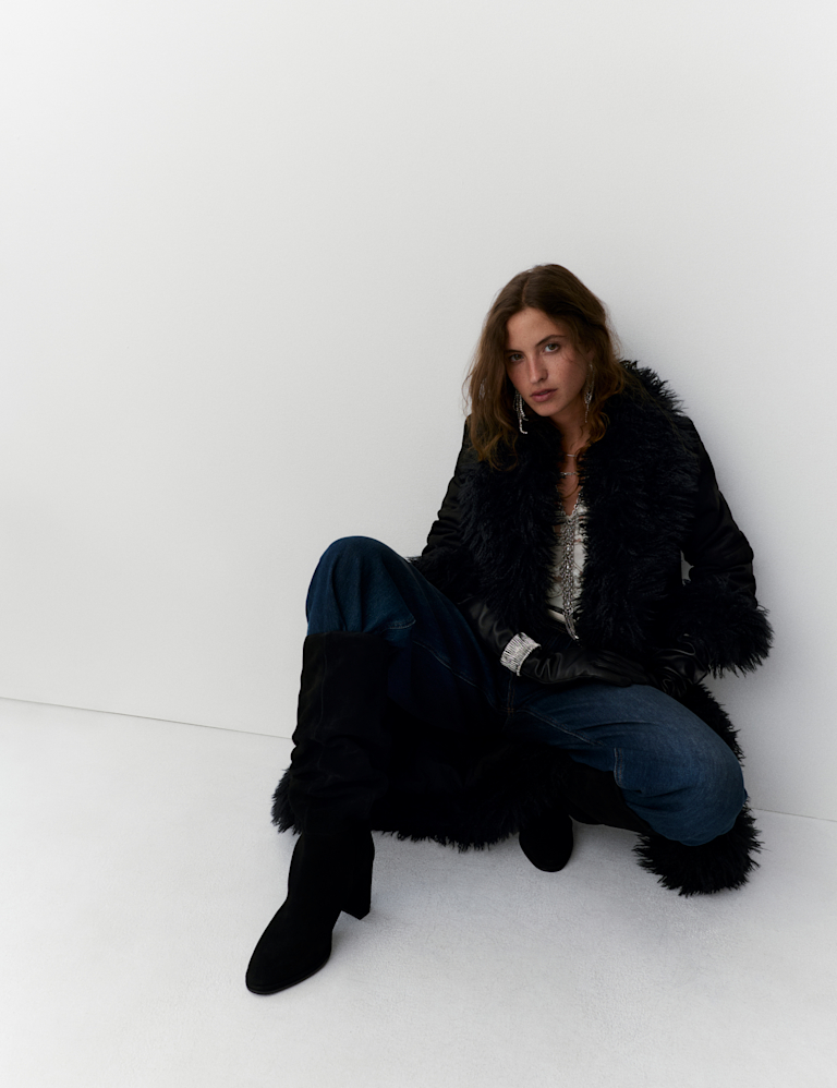 Faux Fur Trim Longline Coat