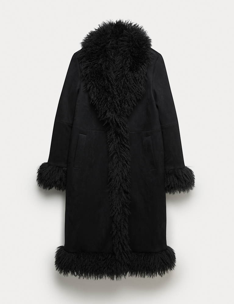 Faux Fur Trim Longline Coat