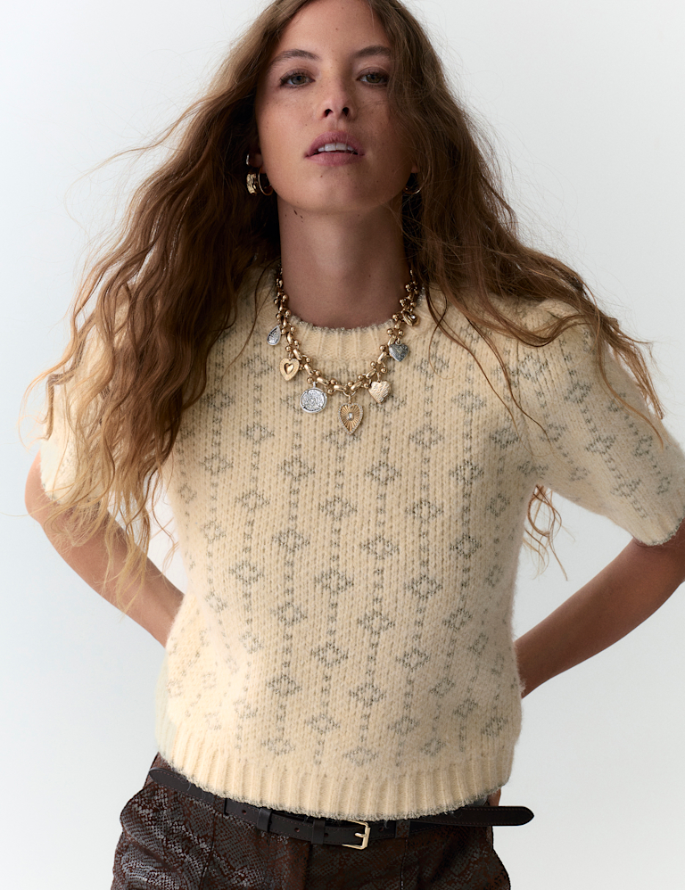 Metallic Geometric Jacquard Jumper with Wool Metallic Geometric Jacquard Jumper with Wool