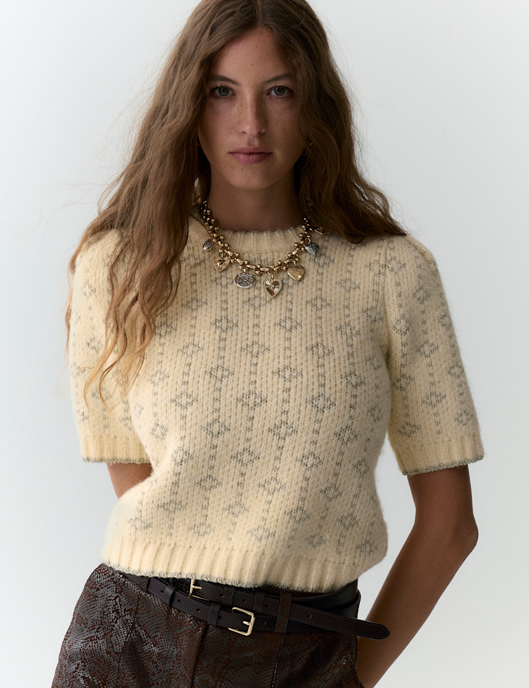 Metallic Geometric Jacquard Jumper with Wool
