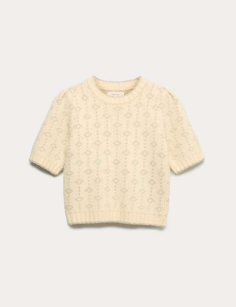 Metallic Geometric Jacquard Jumper with Wool