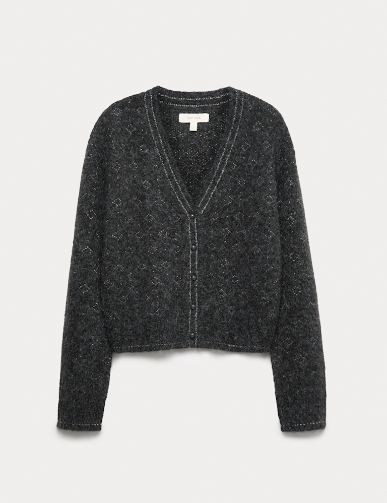 Jacquard V-Neck Cardigan with Wool