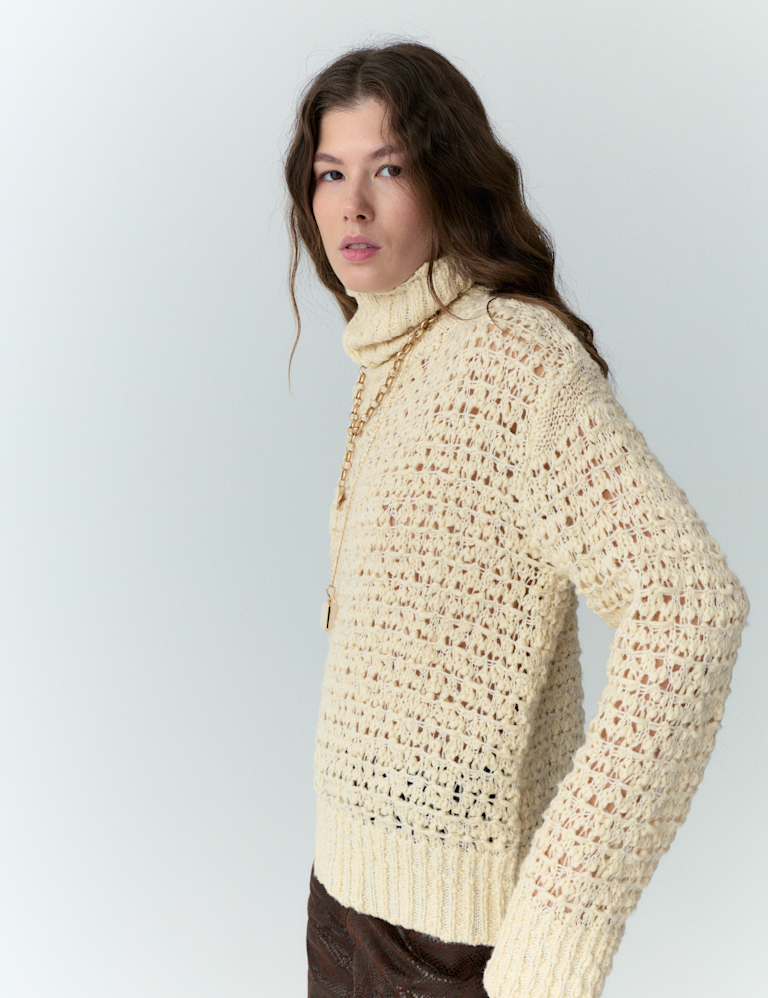 Bouclé Roll Neck Jumper With Wool