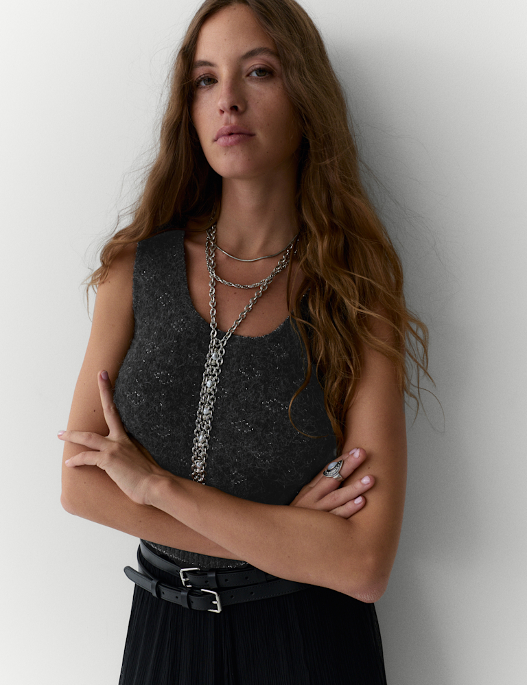 Jacquard Cropped Knitted Vest