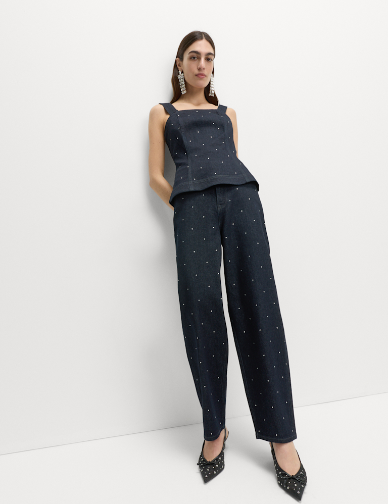 Cotton Rich Denim Embellished Carrot Leg Jeans