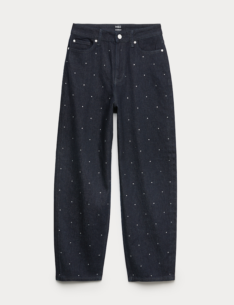 Cotton Rich Denim Embellished Carrot Leg Jeans