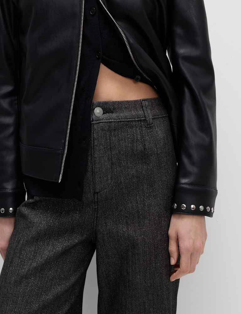 High Waisted Shimmer Wide Leg Ankle Grazer Jeans