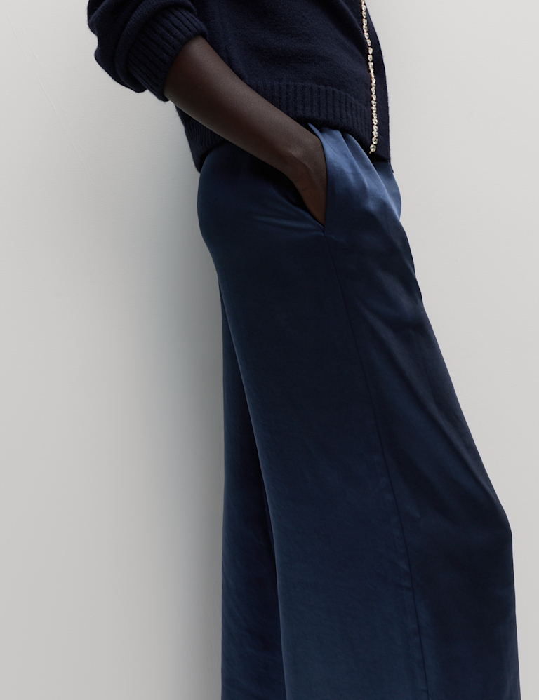 Satin Drawstring Wide Leg Trousers Satin Drawstring Wide Leg Trousers