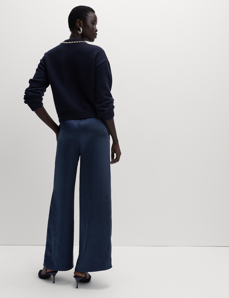 Satin Drawstring Wide Leg Trousers