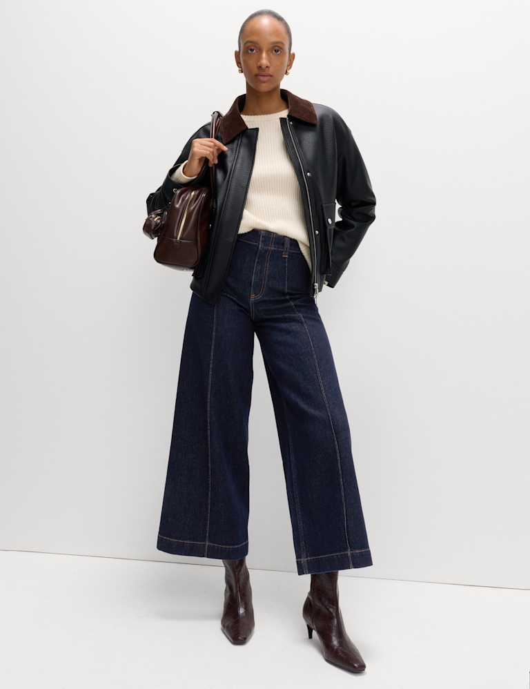 Pintuck Wide Leg Ankle Grazer Jeans