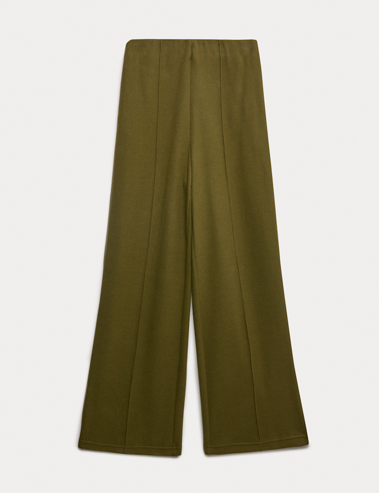 Cotton Blend Cosy Rib Pintuck Wide Leg Trousers