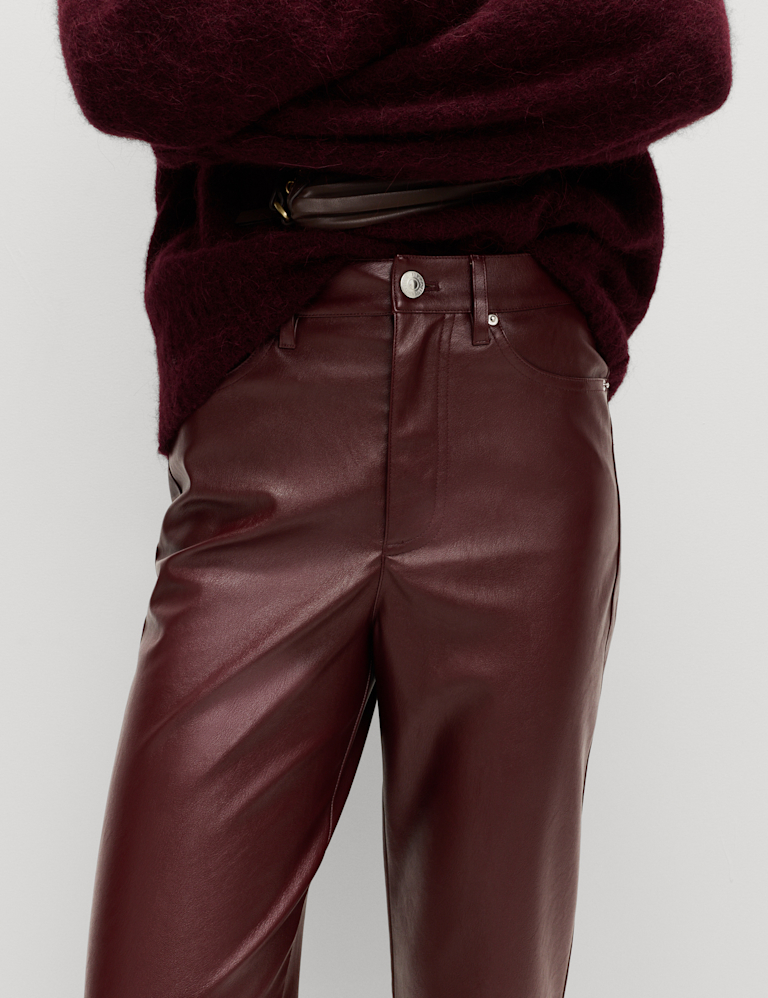 Faux Leather Straight Leg Trousers