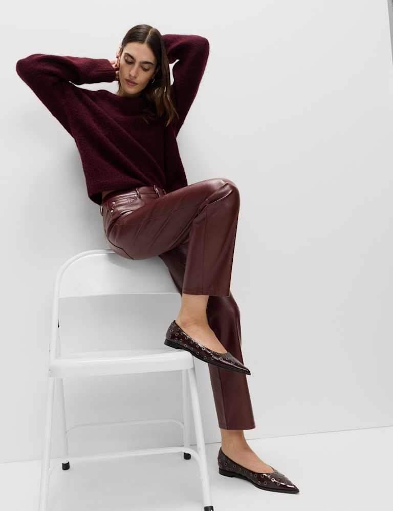 Faux Leather Straight Leg Trousers