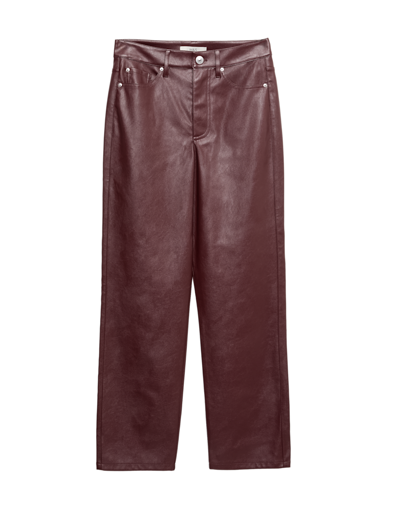 Faux Leather Straight Leg Trousers