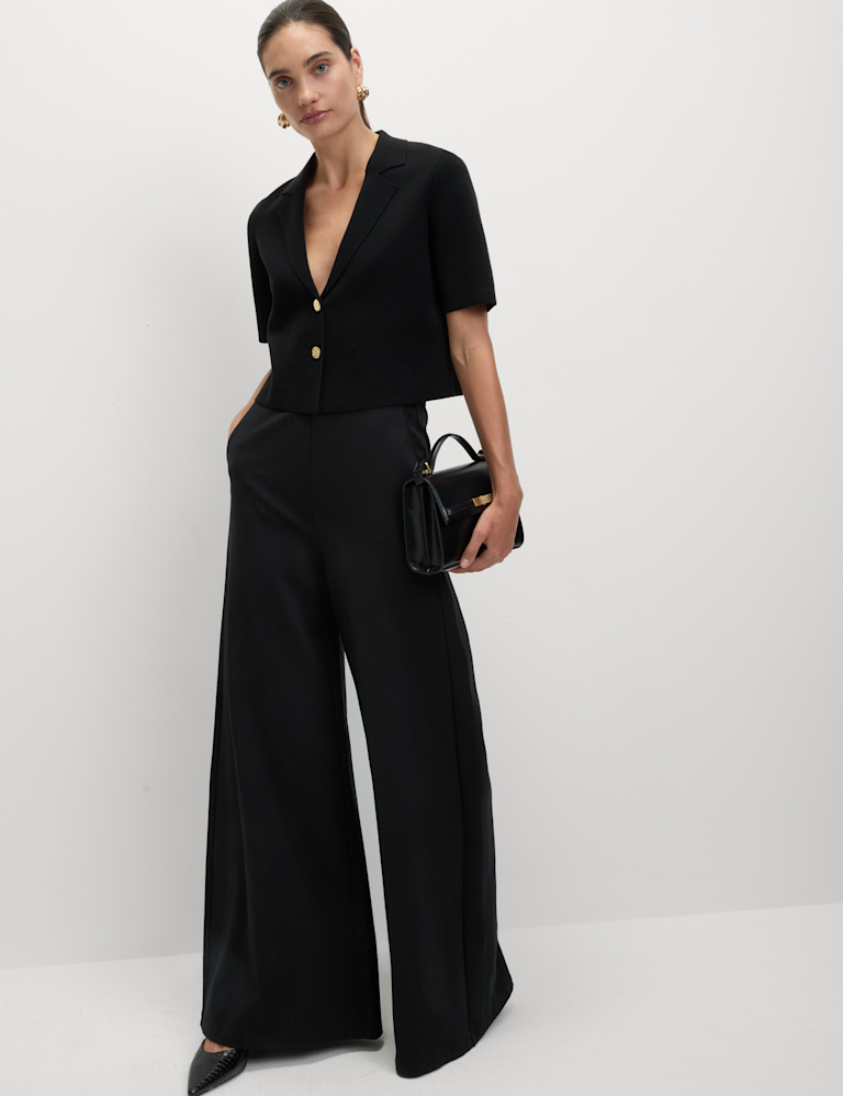 Ponte Elasticated Waist Palazzo Trousers