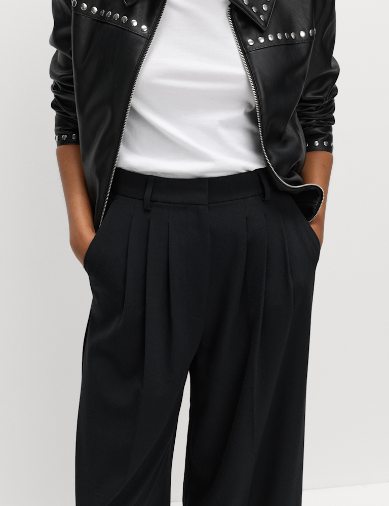 Triple Pleat Wide Leg Trousers
