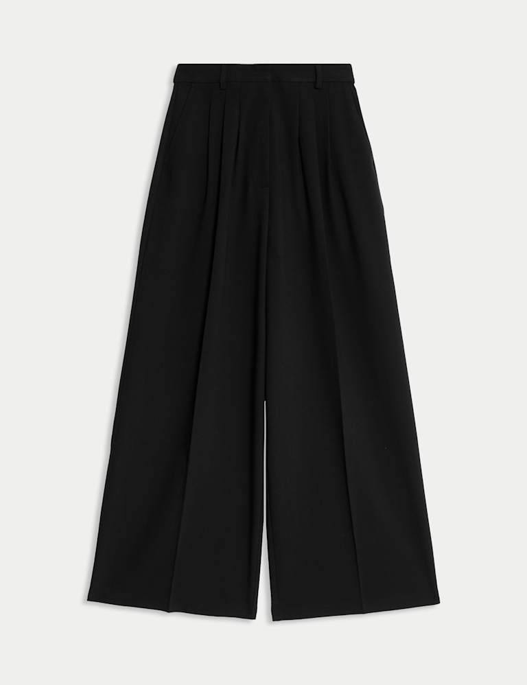Triple Pleat Wide Leg Trousers