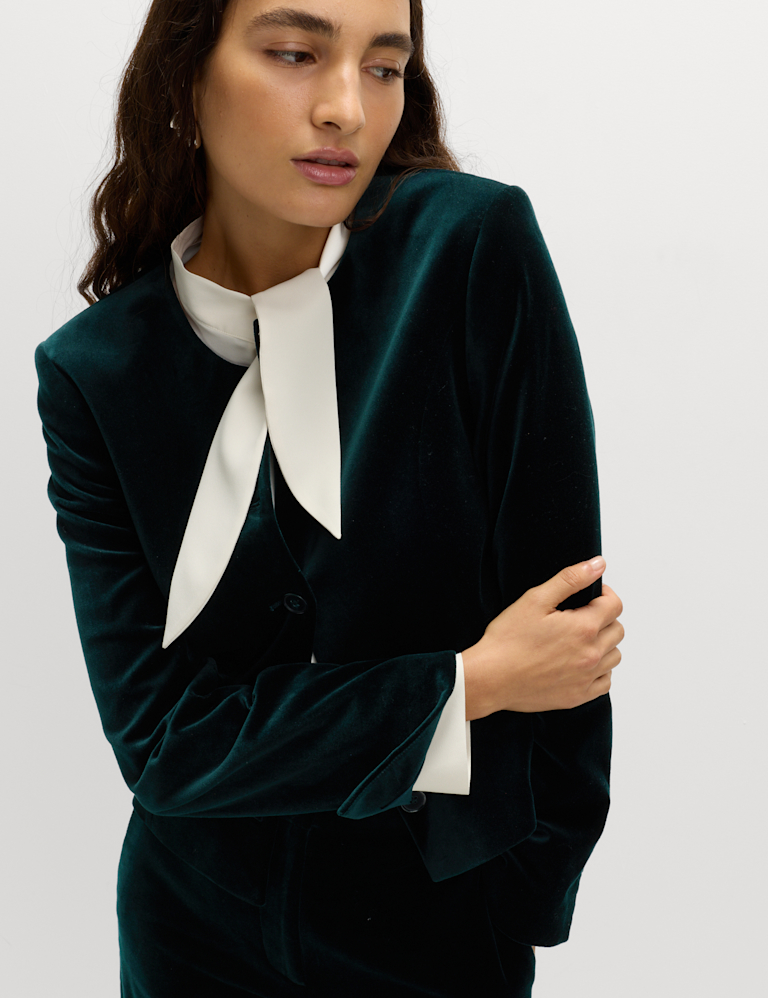 Velvet Cotton Rich Tailored Collarless Blazer Velvet Cotton Rich Tailored Collarless Blazer