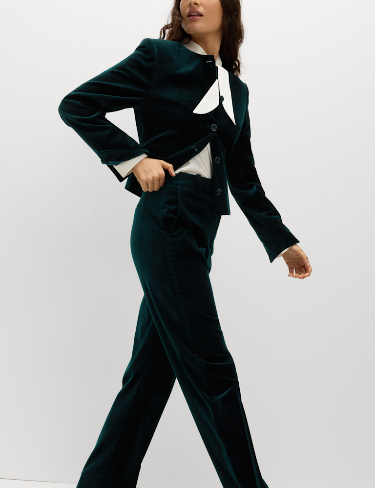 Velvet Cotton Rich Tailored Collarless Blazer