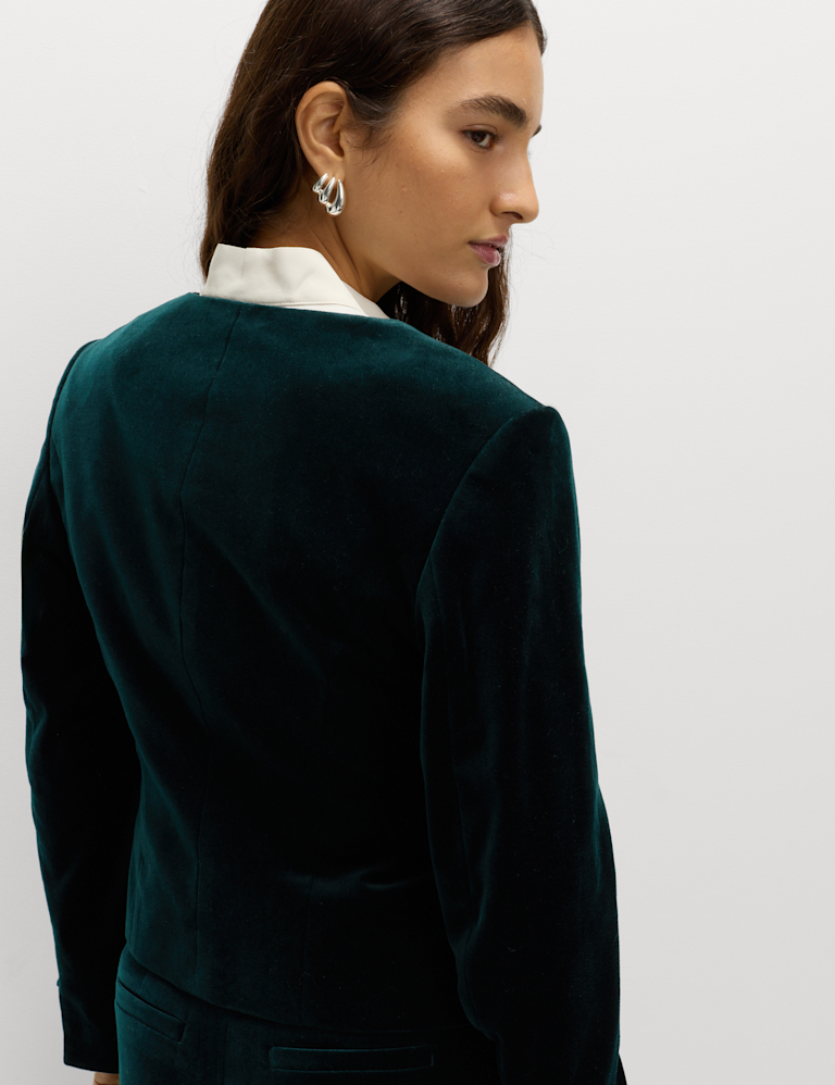 Velvet Cotton Rich Tailored Collarless Blazer