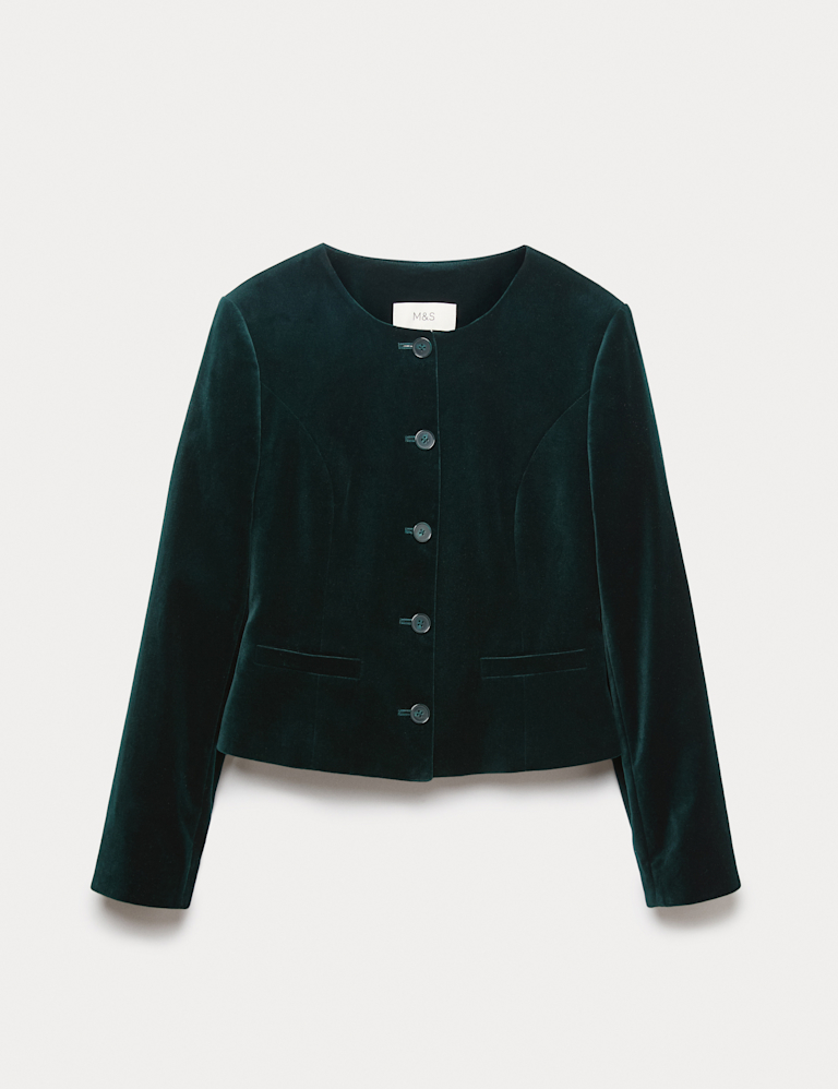 Velvet Cotton Rich Tailored Collarless Blazer