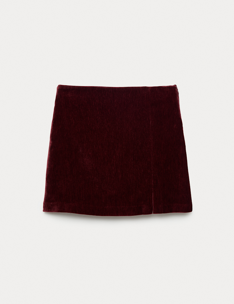 Mottled Velvet Side Split Mini A-Line Skirt