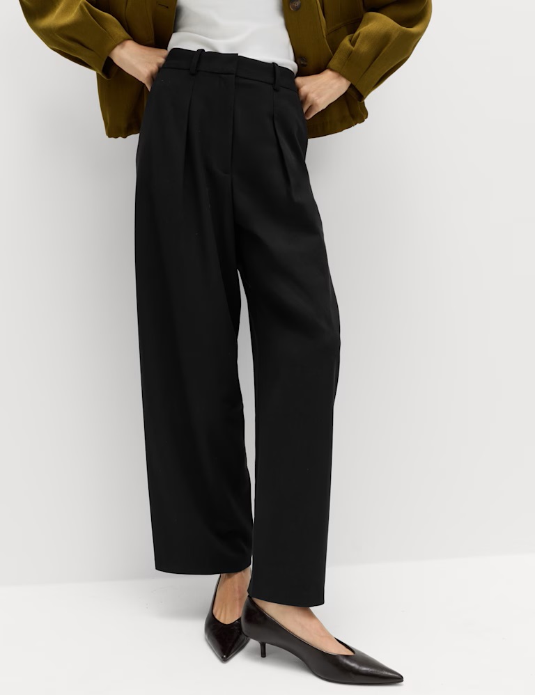 Woven Barrel Leg Trousers with Stretch Woven Barrel Leg Trousers with Stretch