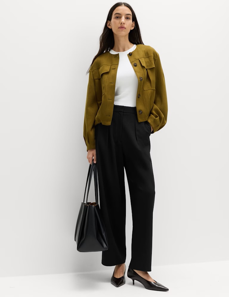 Woven Barrel Leg Trousers with Stretch