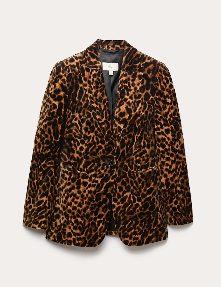 Cotton Velvet Leopard Single Breasted Blazer