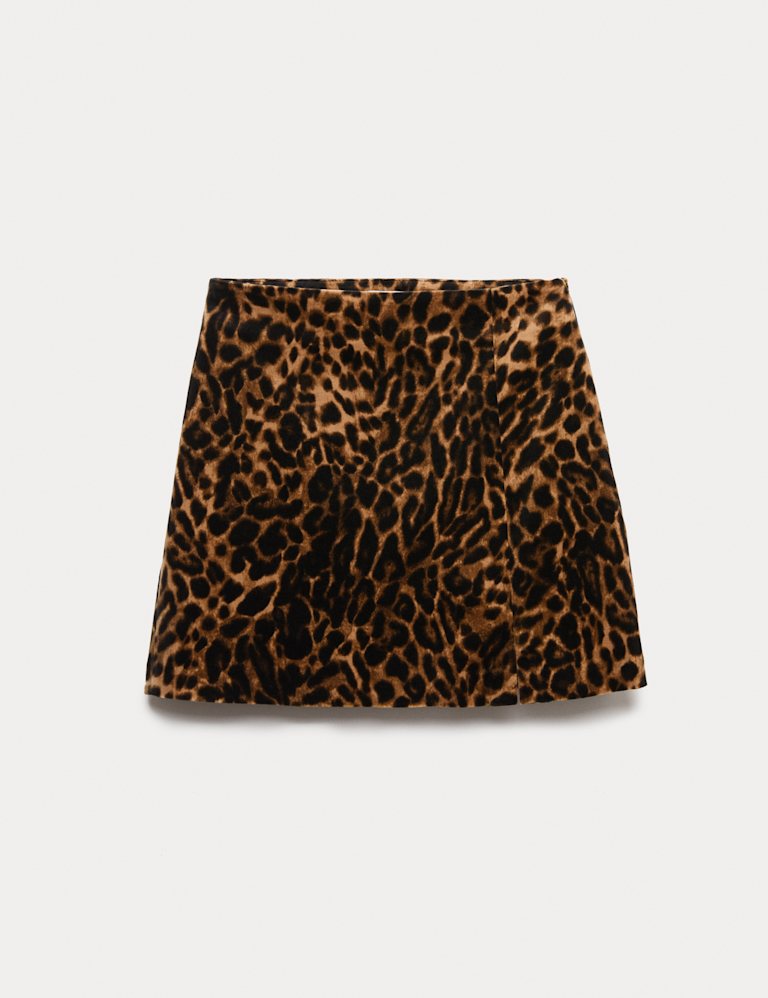 Cotton Rich Velvet Animal Print Mini Skirt