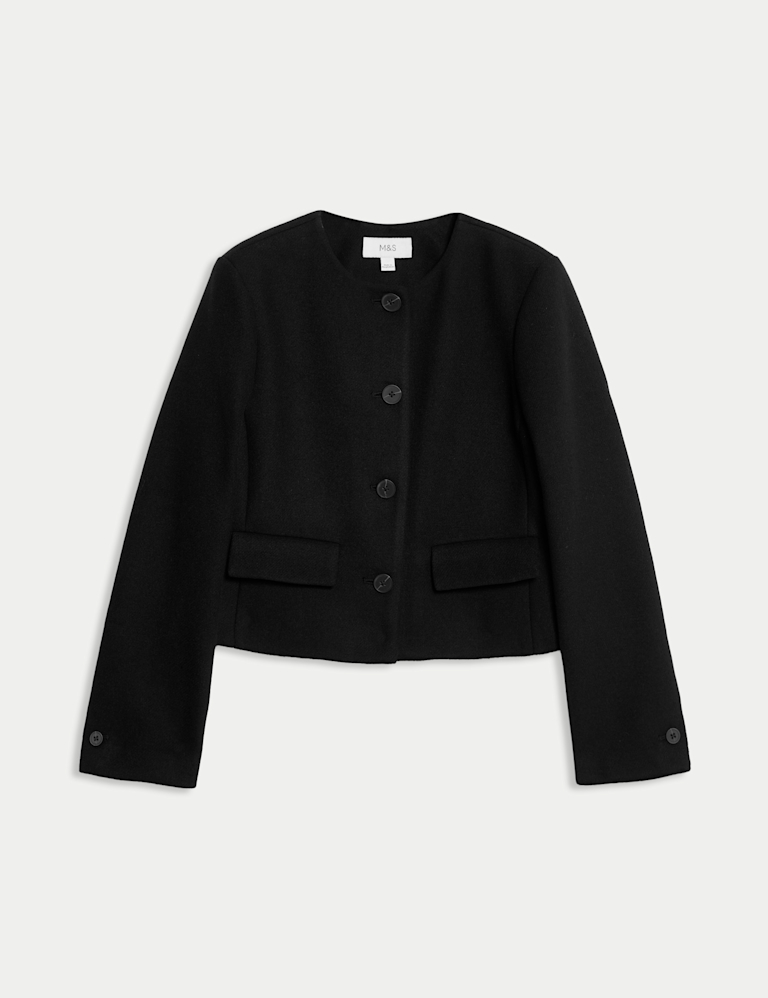 Collarless Jacket with Wool