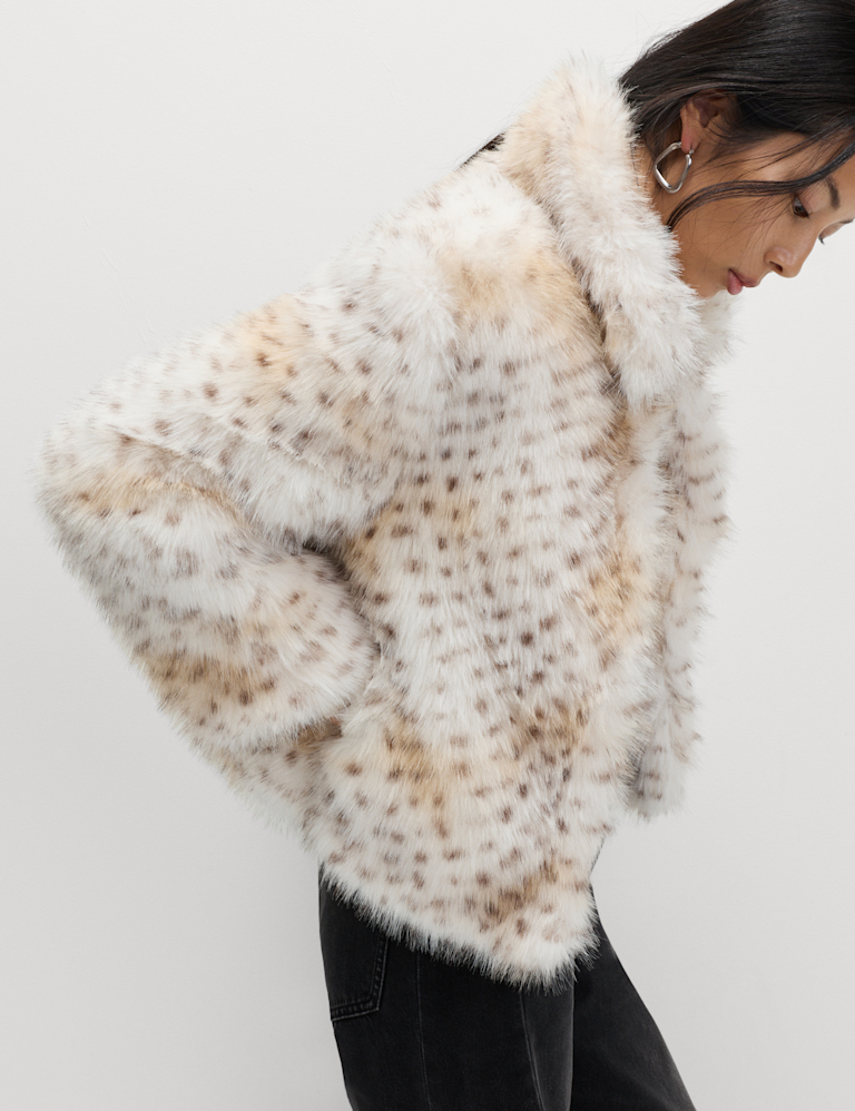 Snow Leopard Faux Fur Short Jacket