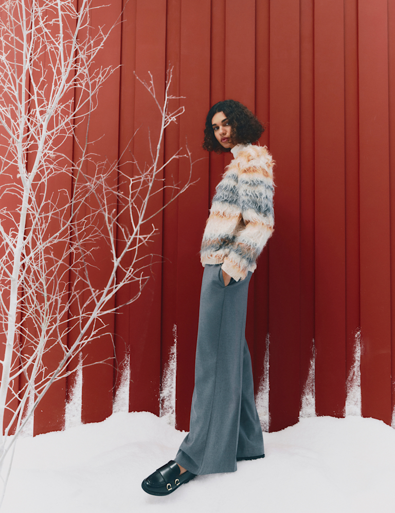 Flannel Wide Leg Trousers