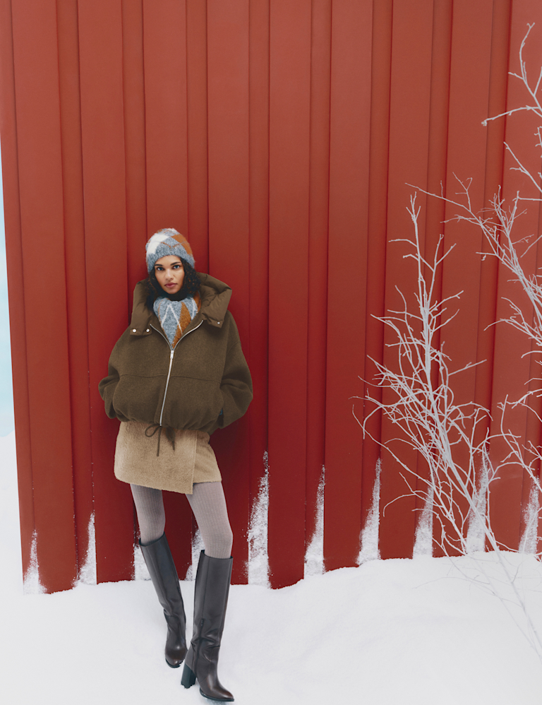 Brushed Mini Wrap Skirt with Wool